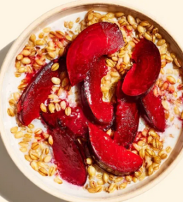 Oatmeal with honey roasted plums